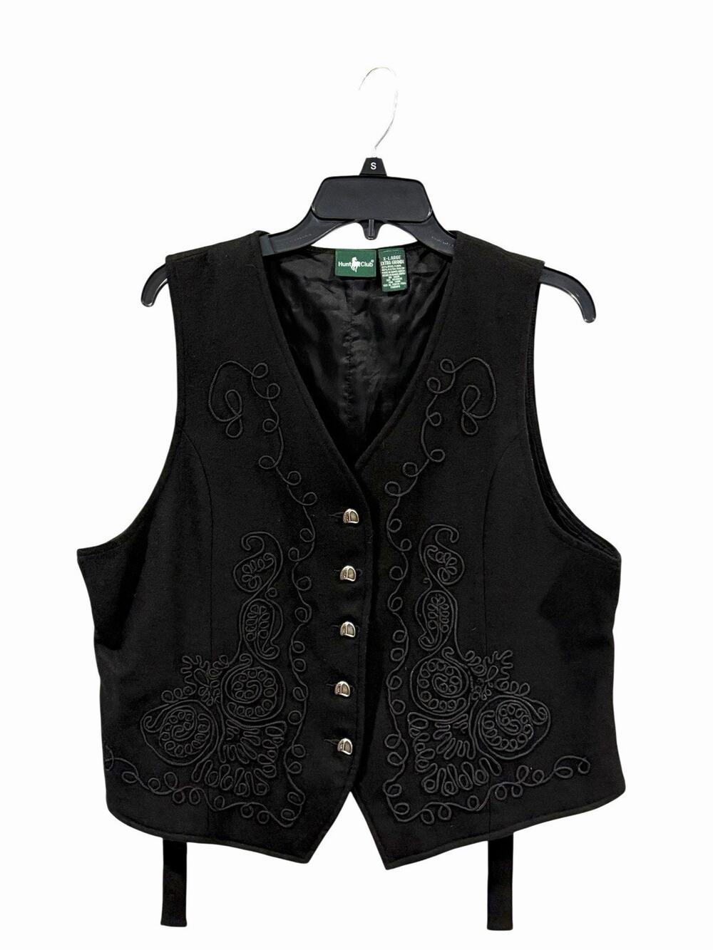 Vintage Hunt Club Black Wool Blend Vest XL Soutache Embroidery Western Academia